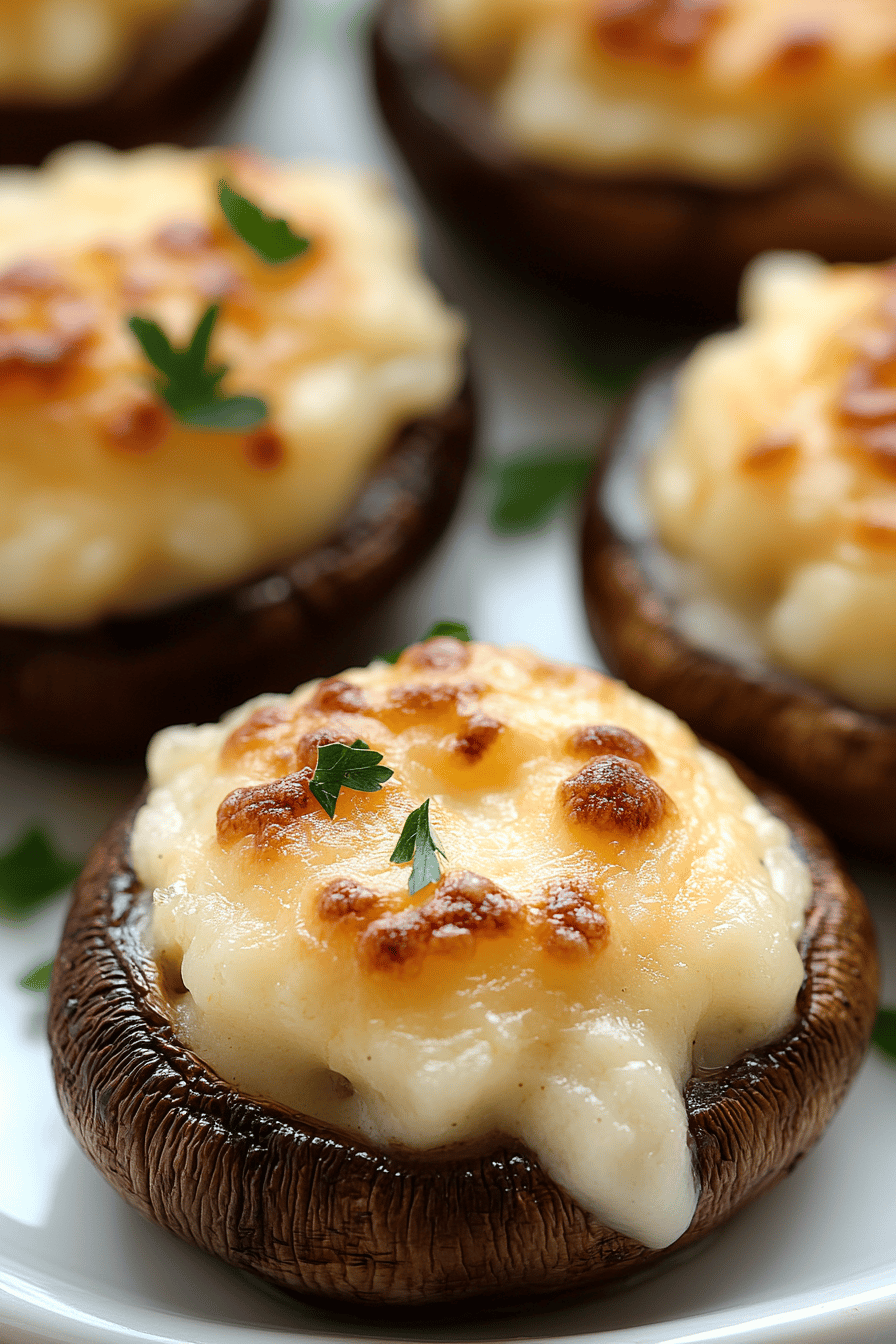 White Cheddar Stuffed Mushrooms final dish beautifully presented and ready to serve