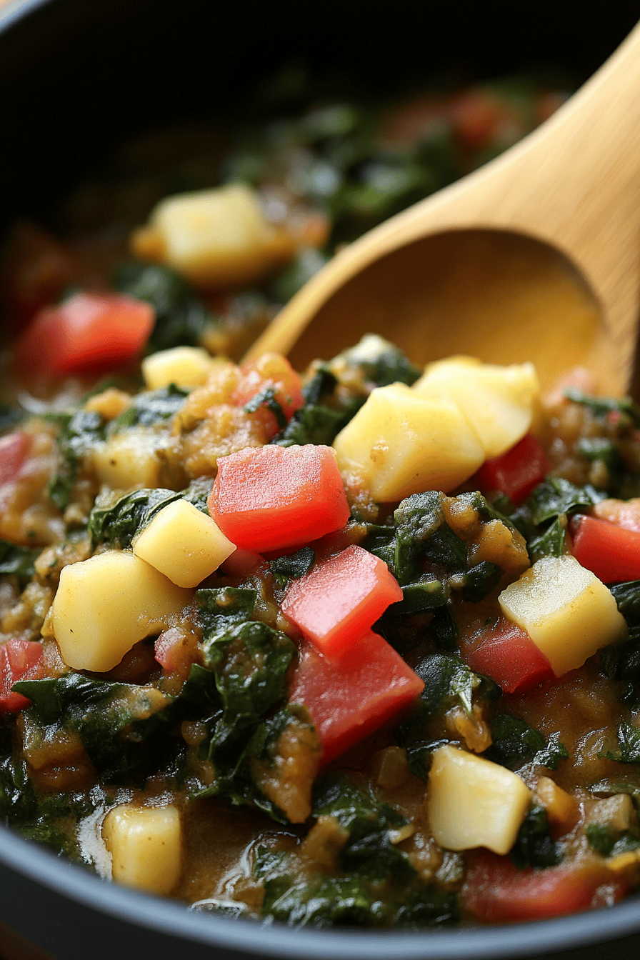 callaloo and saltfish recipe ingredients organized and measured on kitchen counter