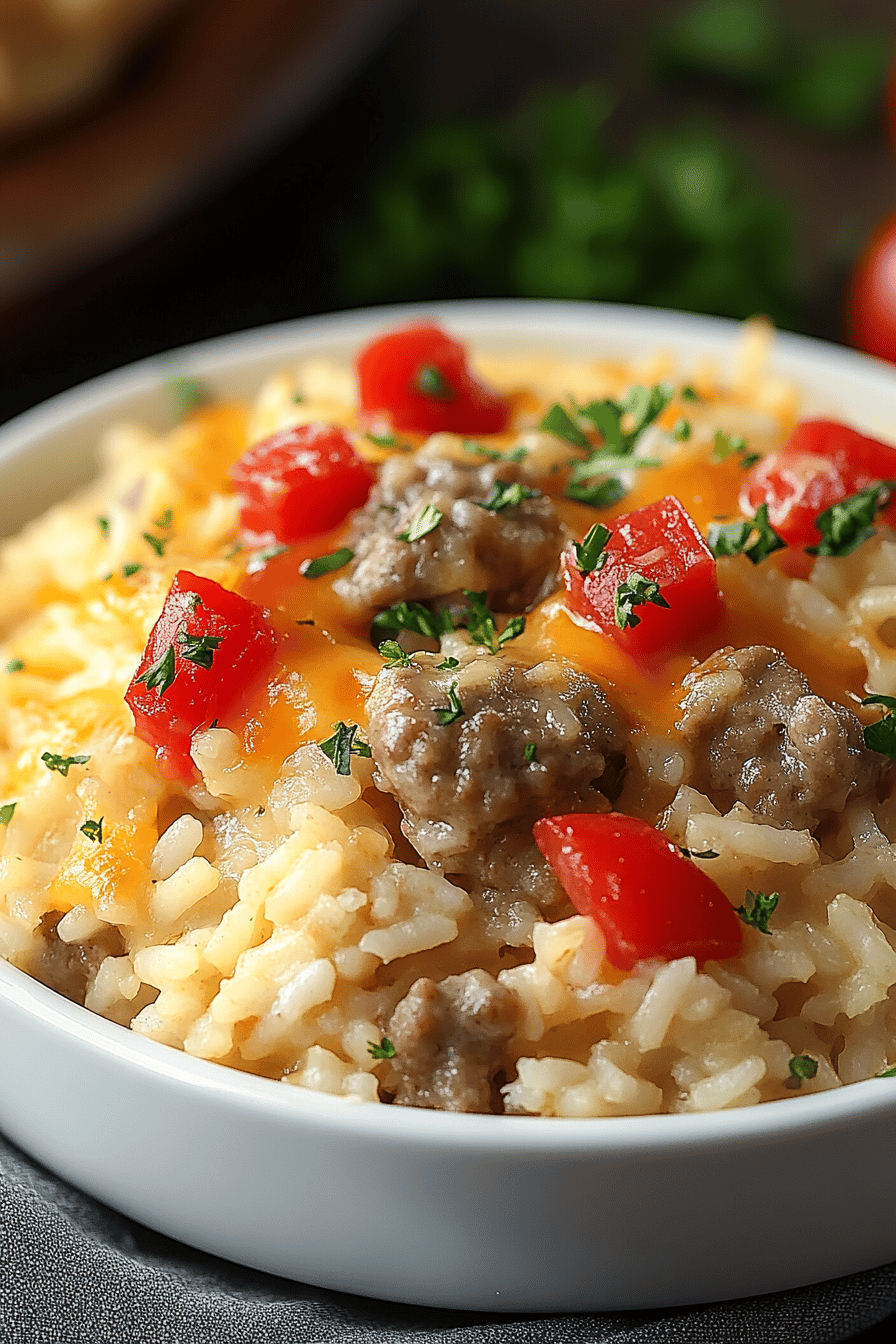 sausage rice casserole final dish beautifully presented and ready to serve
