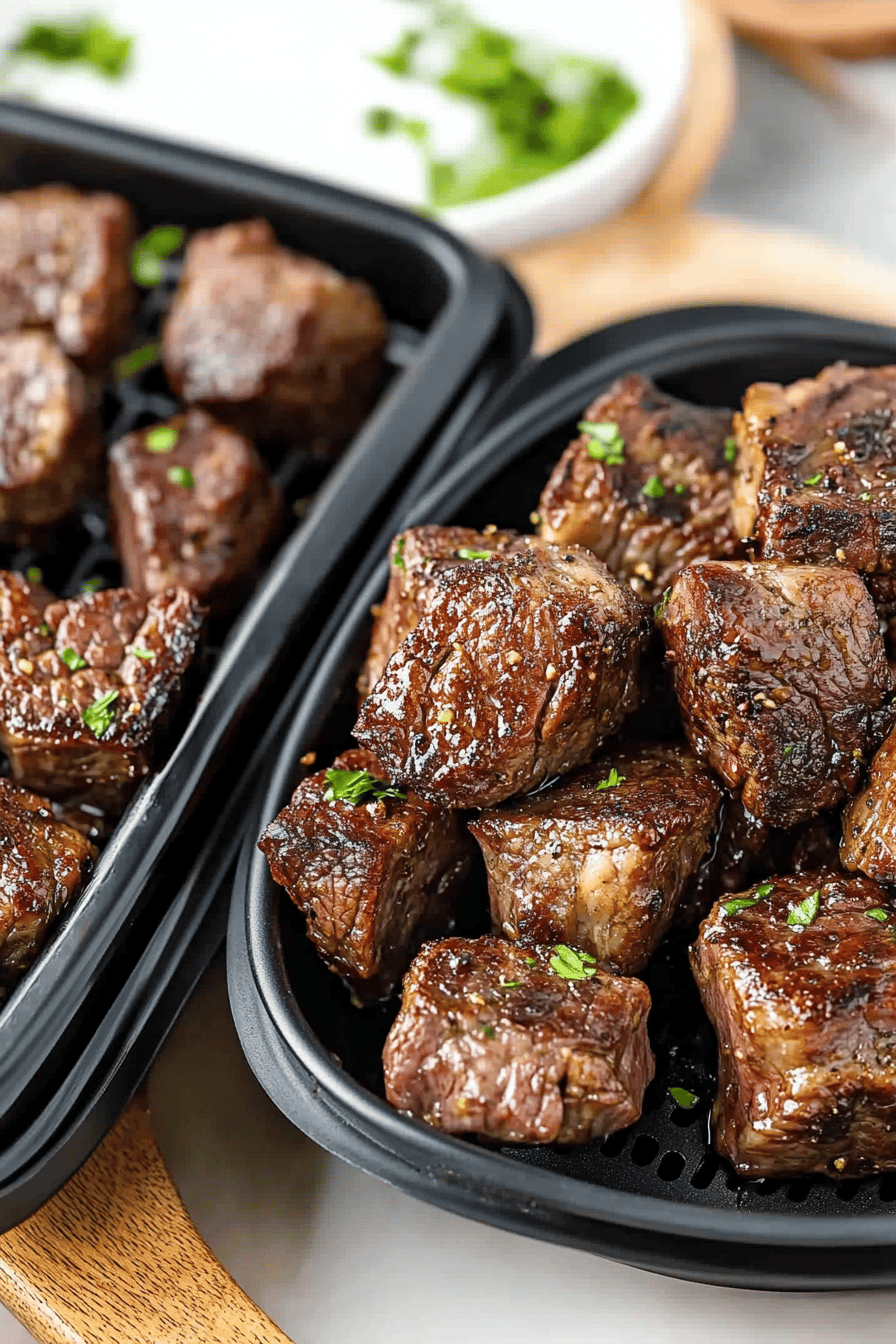 Air Fryer Steak Bites ingredients organized and measured on kitchen counter