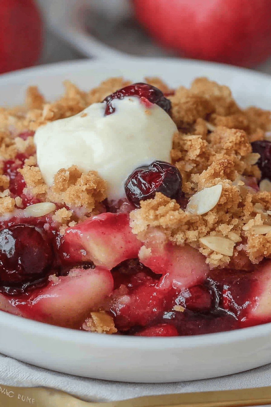 Apple Cranberry Crisp Recipe slice on plate showing perfect texture and swirl pattern