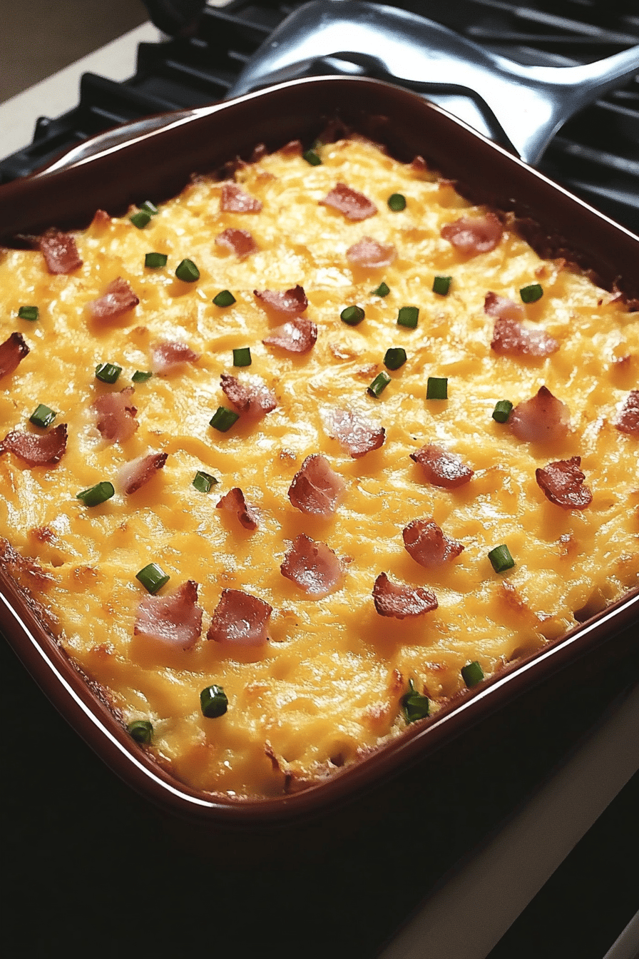 Bacon Egg Hash Brown Casserole final dish beautifully presented and ready to serve