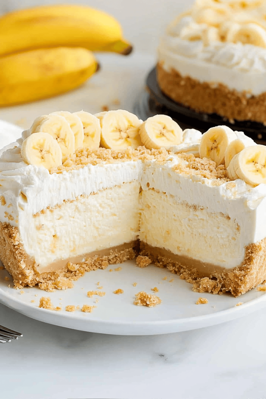 Banana Cream Cheesecake final dish beautifully presented and ready to serve