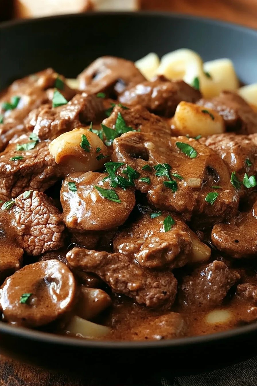 Beef Stroganoff Recipe final dish beautifully presented and ready to serve