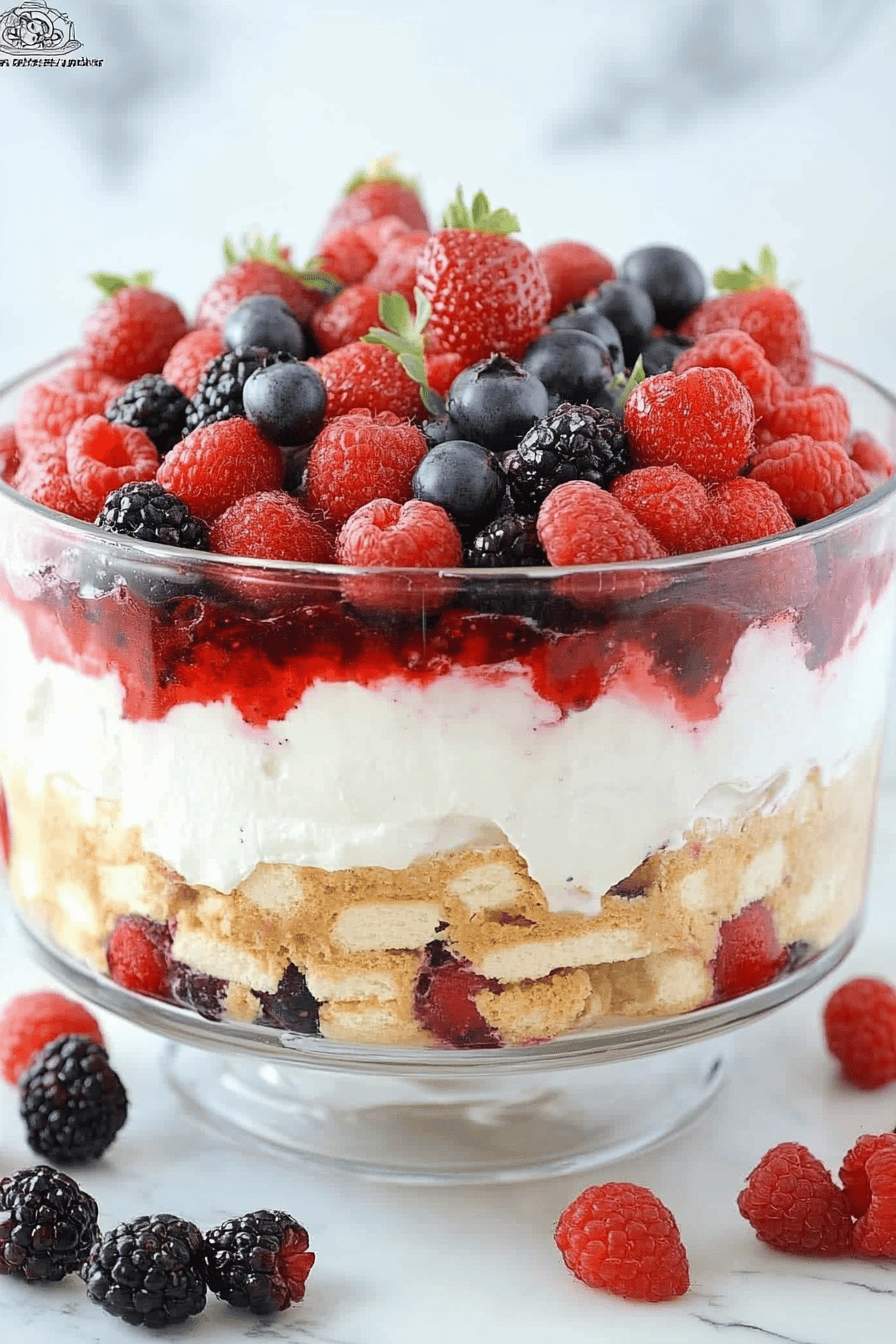 Berries and Cream Trifle ingredients organized and measured on kitchen counter
