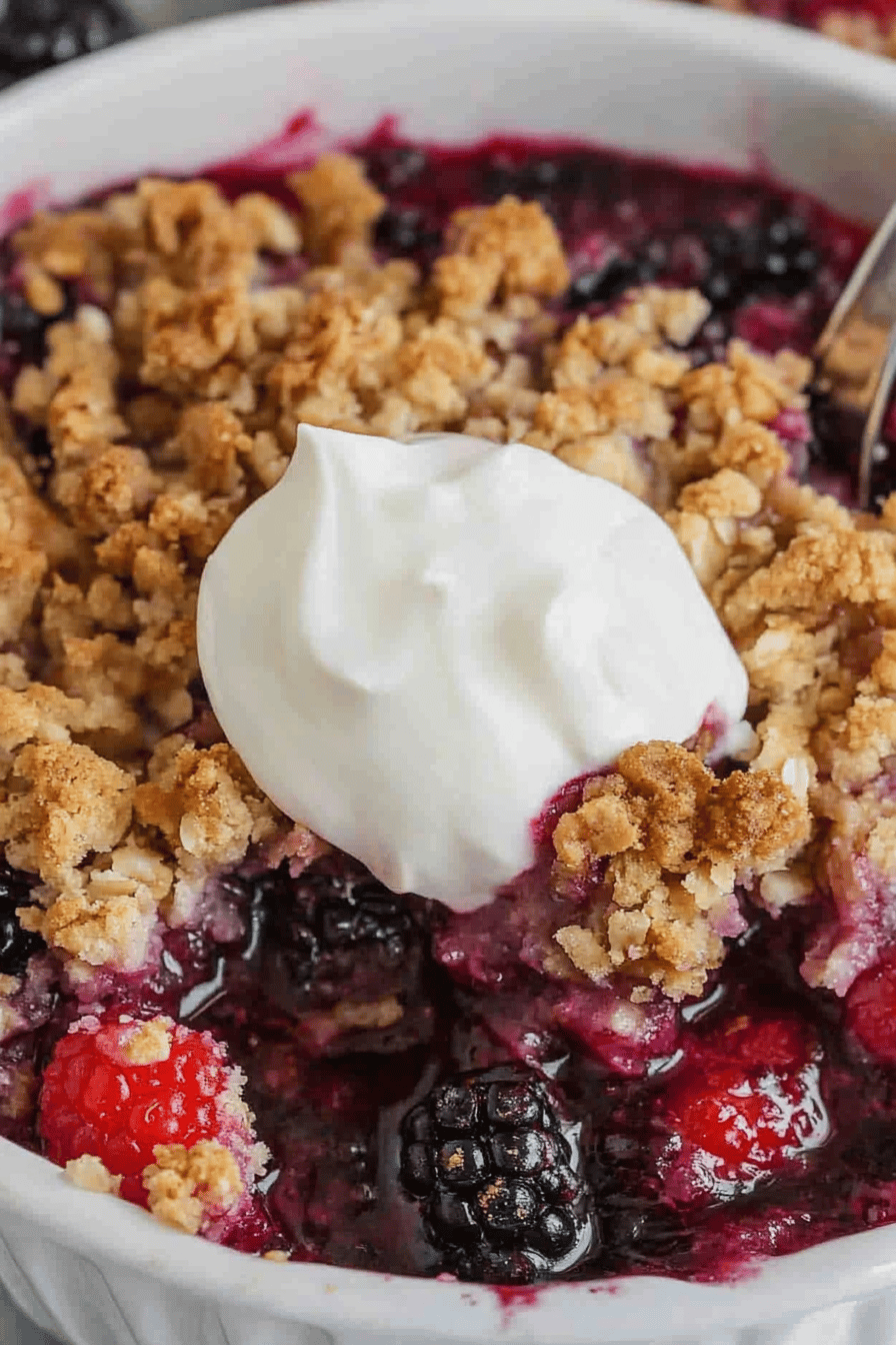 Berry Crisp Recipe slice on plate showing perfect texture and swirl pattern