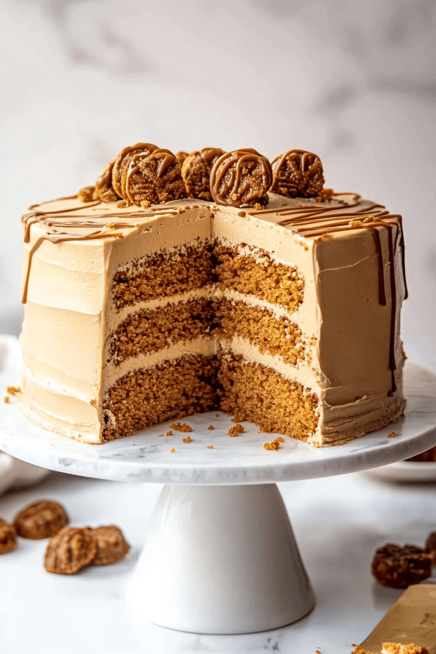 Biscoff Cookie Butter Cake final dish beautifully presented and ready to serve