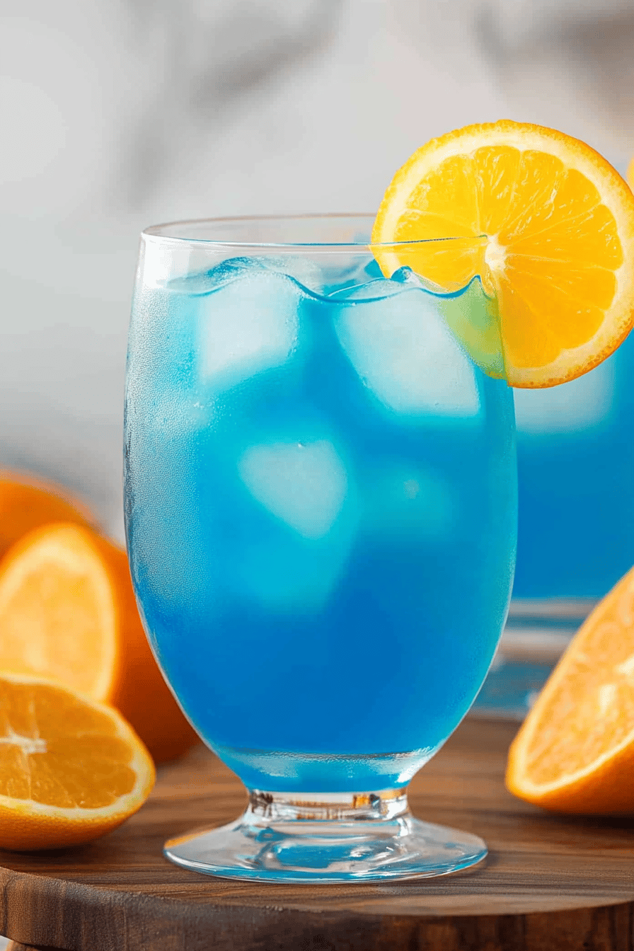 Blue Lagoon Mocktail ingredients organized and measured on kitchen counter