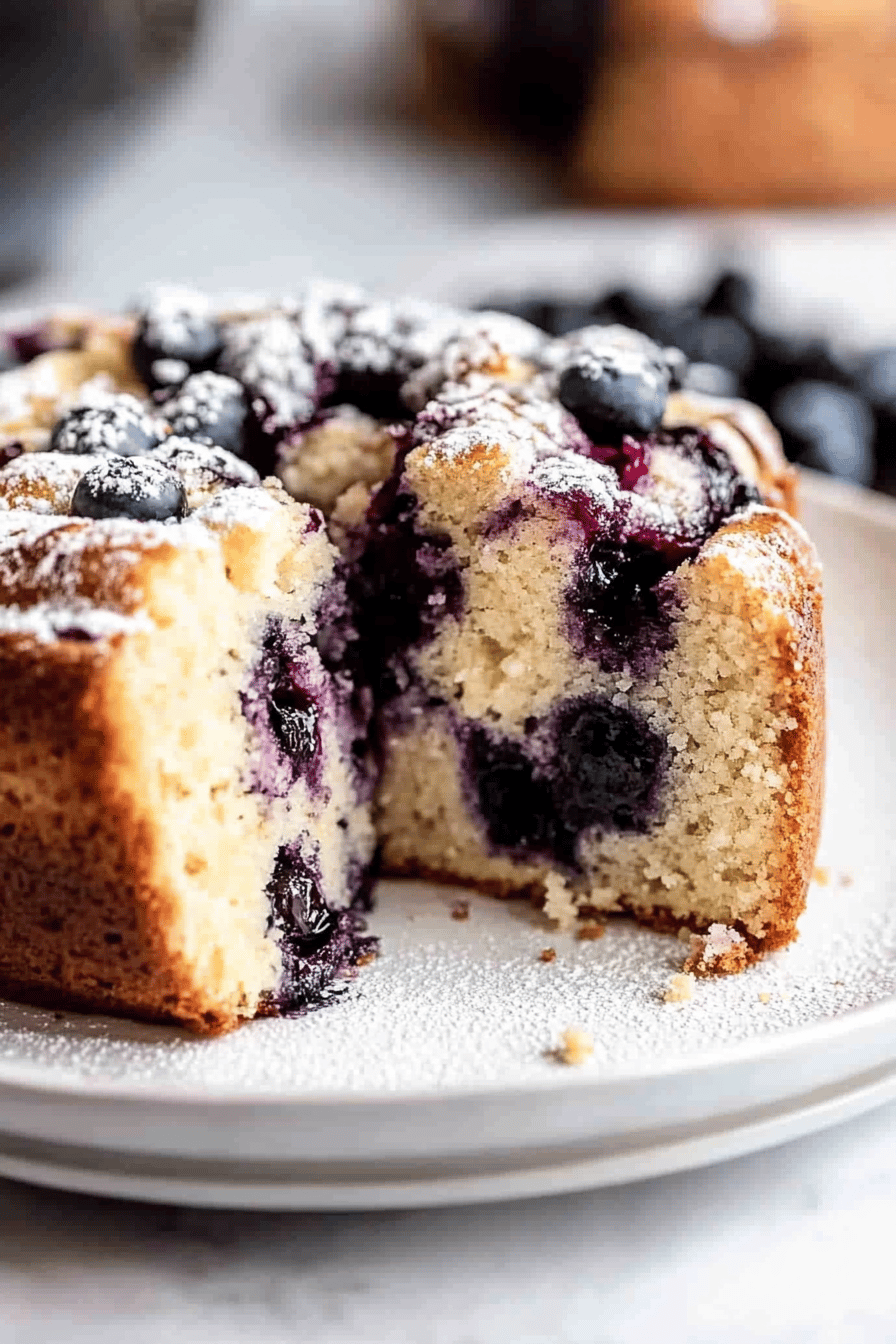 Blueberry Coffee Cake final dish beautifully presented and ready to serve