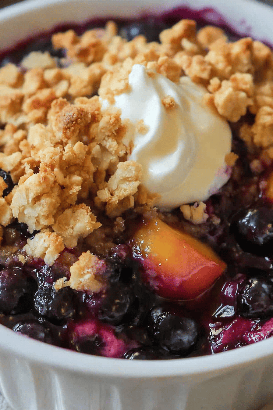 Blueberry-Peach Crisp final dish beautifully presented and ready to serve
