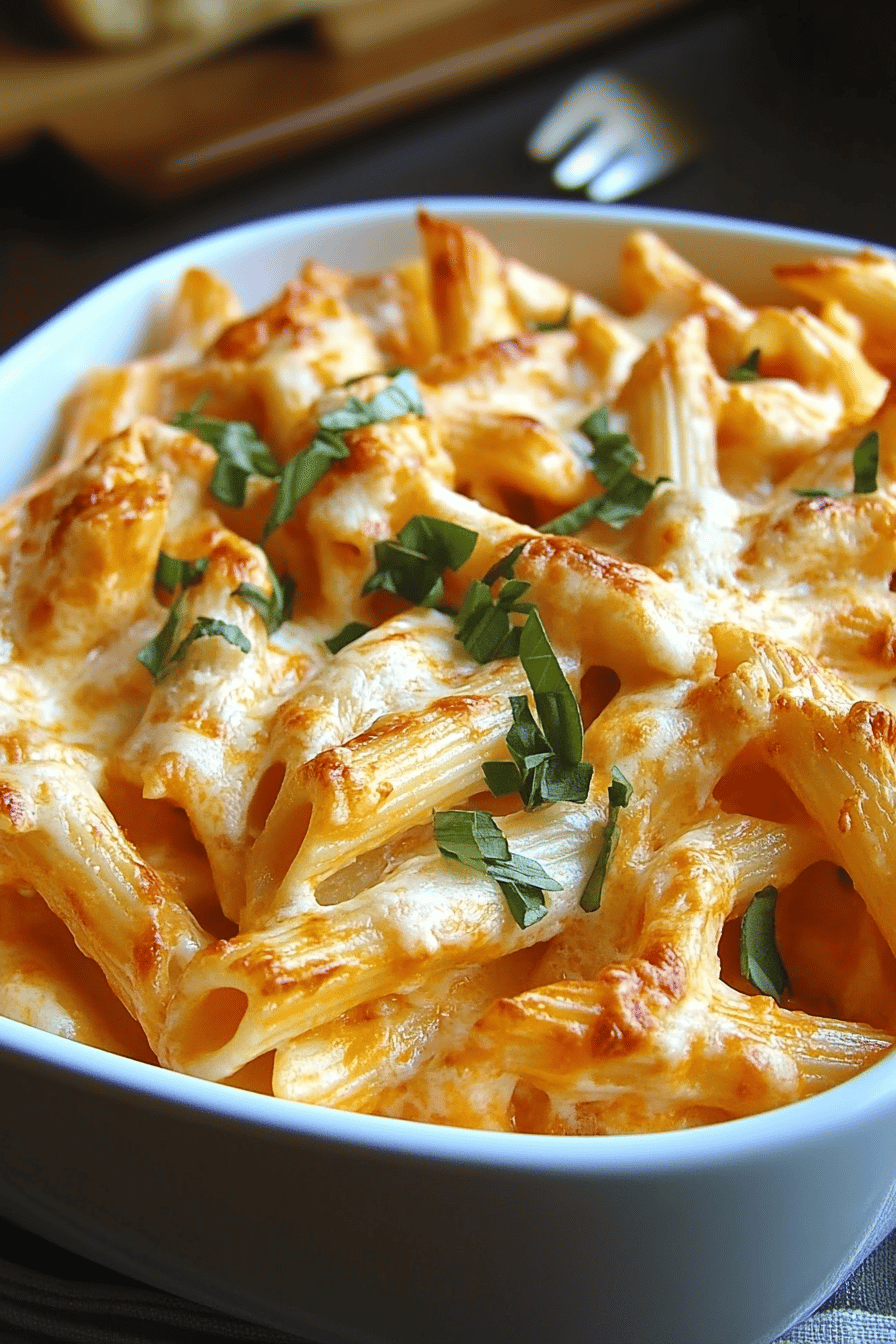 Buffalo Chicken Pasta Bake ingredients organized and measured on kitchen counter