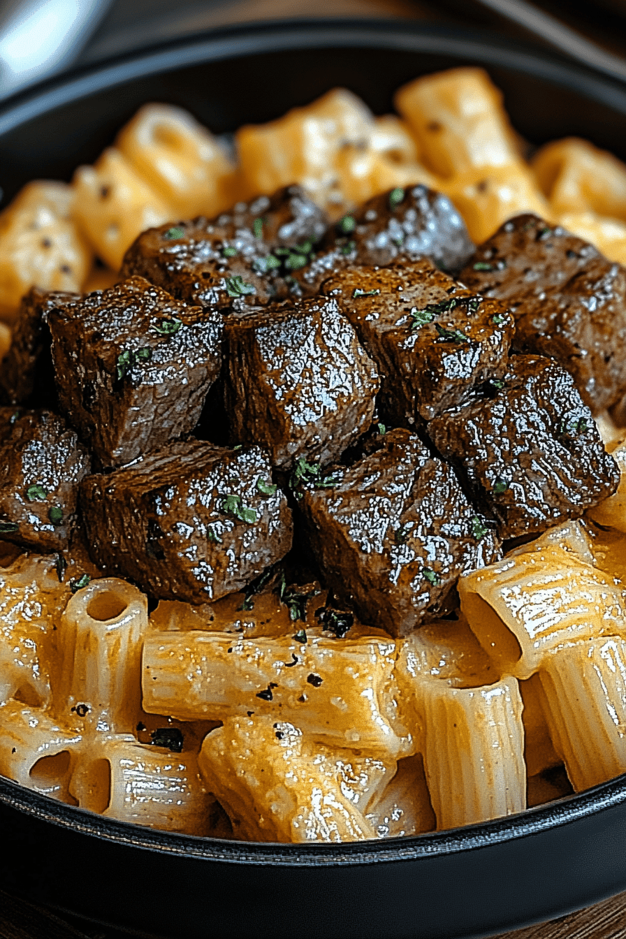 Cajun Steak Tips Cheesy Rigatoni ingredients organized and measured on kitchen counter