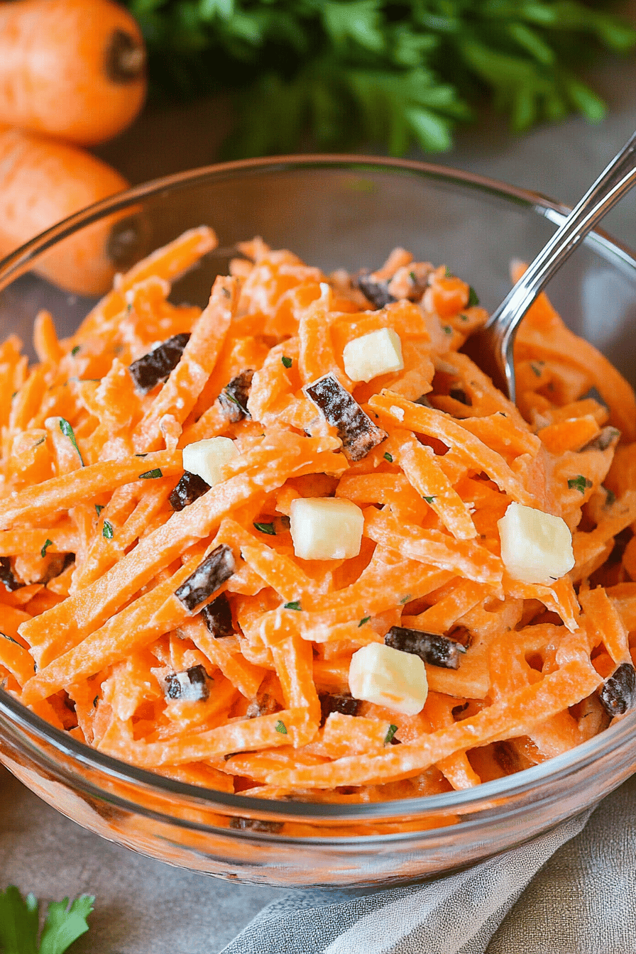 Carrot Salad Recipe slice on plate showing perfect texture and swirl pattern
