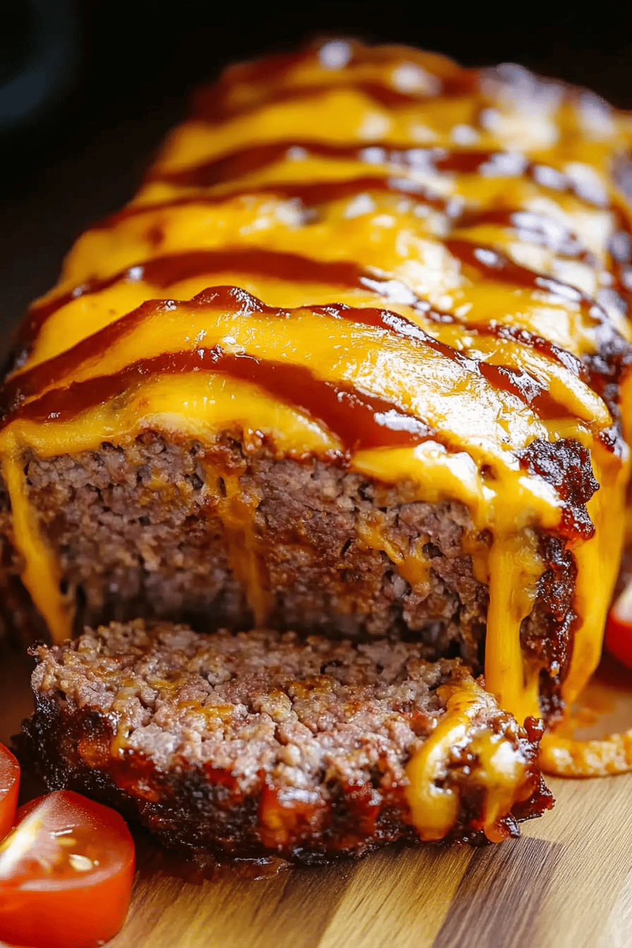 Cheeseburger Meatloaf final dish beautifully presented and ready to serve