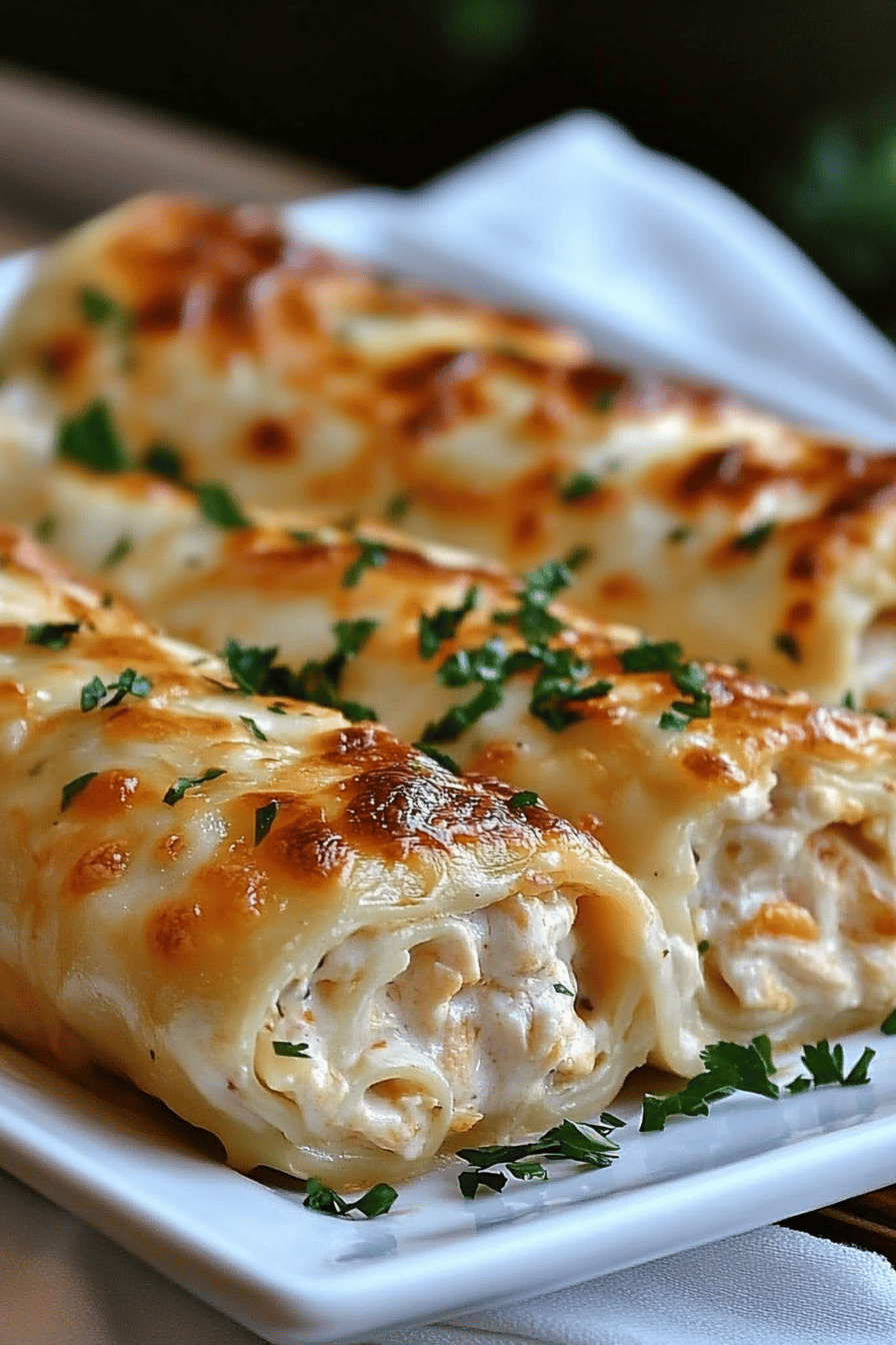 Chicken Alfredo Lasagna Rolls final dish beautifully presented and ready to serve