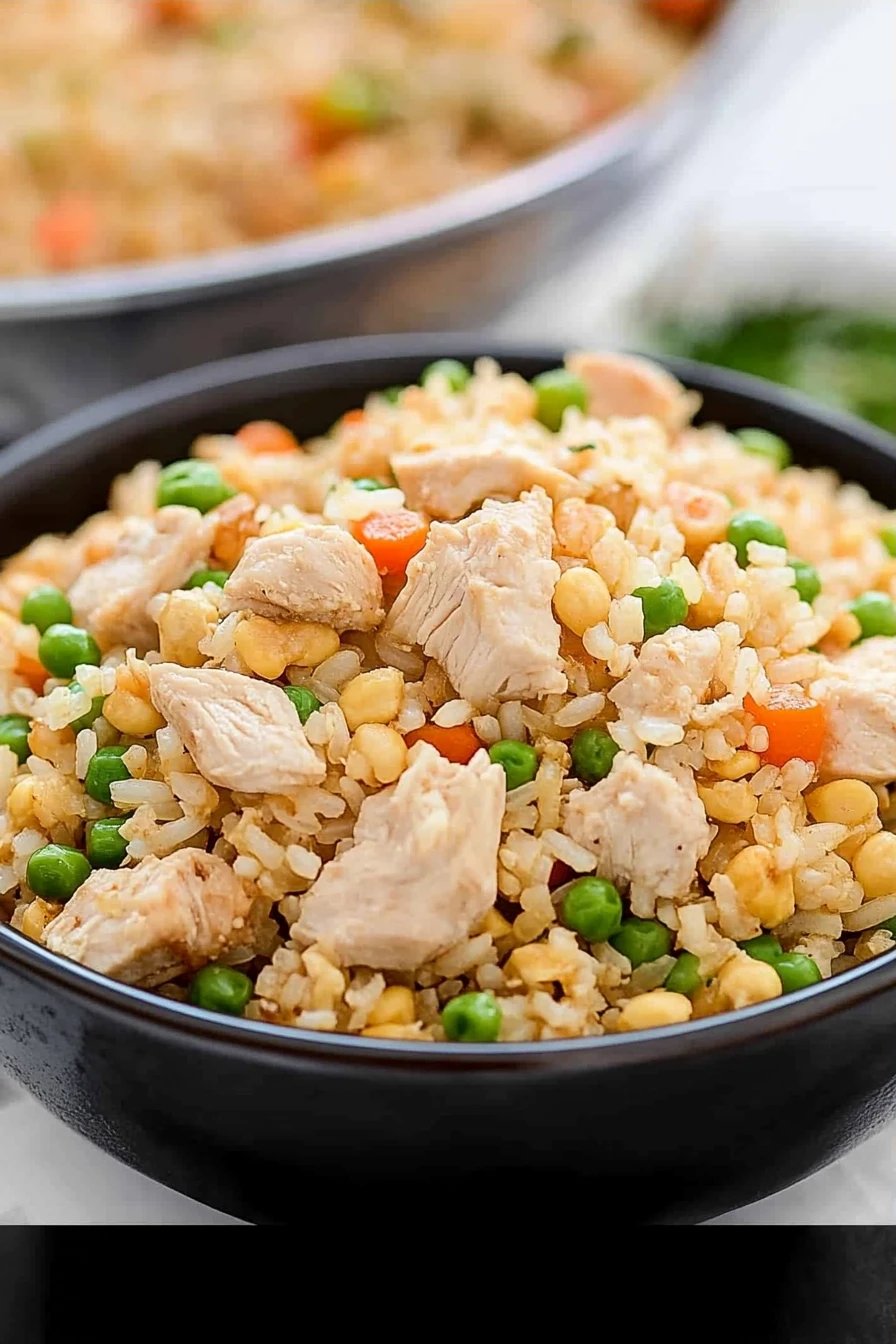 Chicken Fried Rice Recipe ingredients organized and measured on kitchen counter