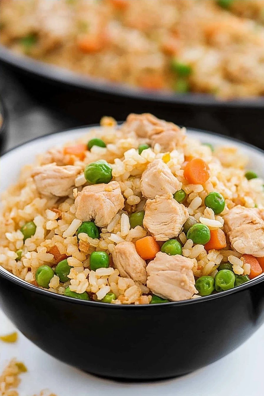 Chicken Fried Rice Recipe slice on plate showing perfect texture and swirl pattern