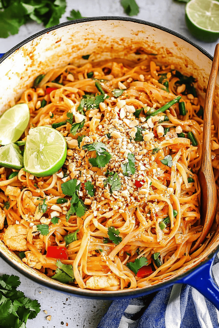 Chicken Pad Thai Recipe slice on plate showing perfect texture and swirl pattern