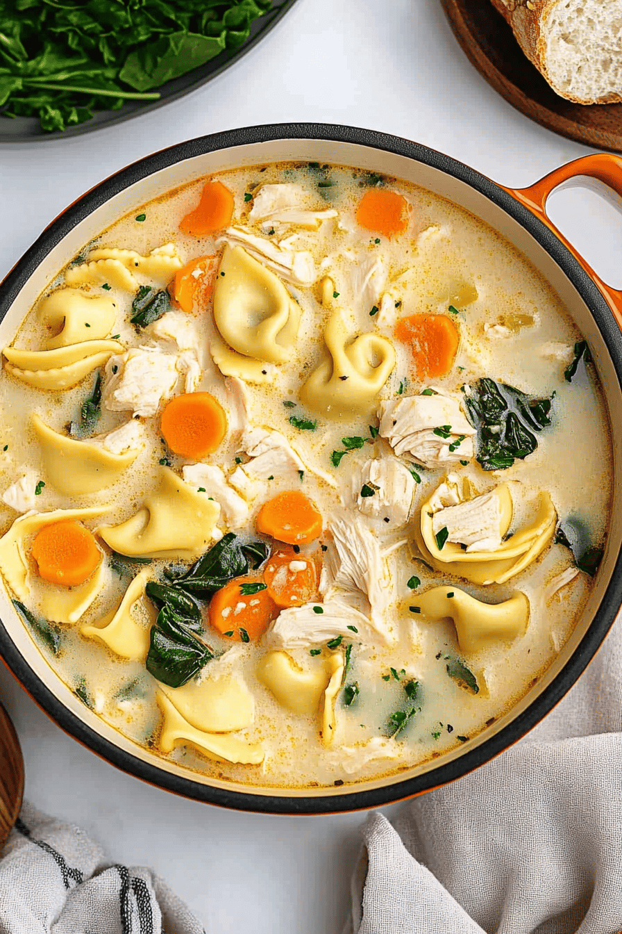 Chicken Tortellini Soup ingredients organized and measured on kitchen counter