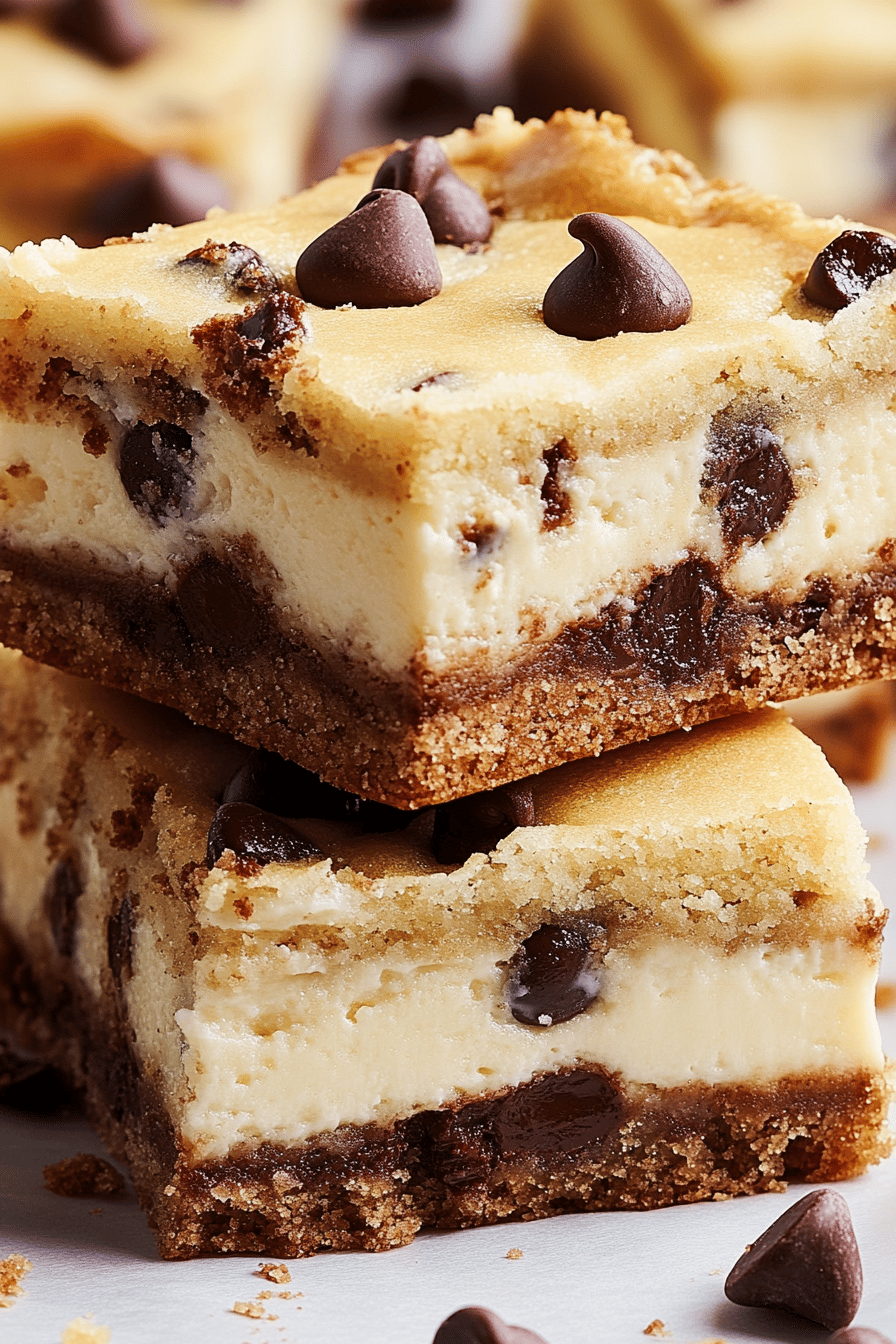 Chocolate Chip Cookie Cheesecake Bars final dish beautifully presented and ready to serve