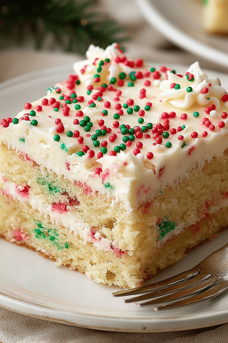Christmas Funfetti Sheet Cake final dish beautifully presented and ready to serve