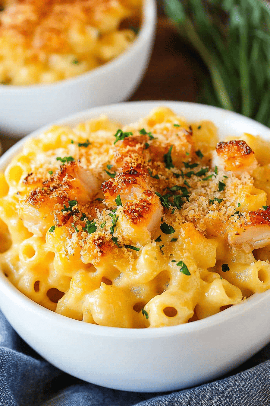 Crab Mac and Cheese final dish beautifully presented and ready to serve