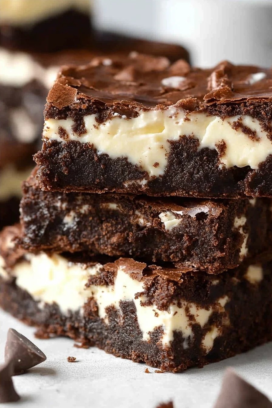 Cream Cheese Brownies slice on plate showing perfect texture and swirl pattern