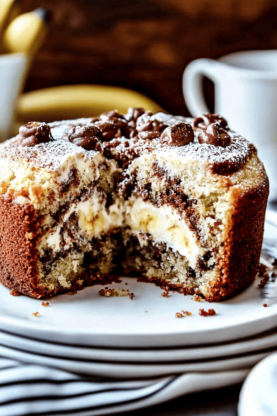 Cream Cheese Stuffed Banana Coffee Cake final dish beautifully presented and ready to serve