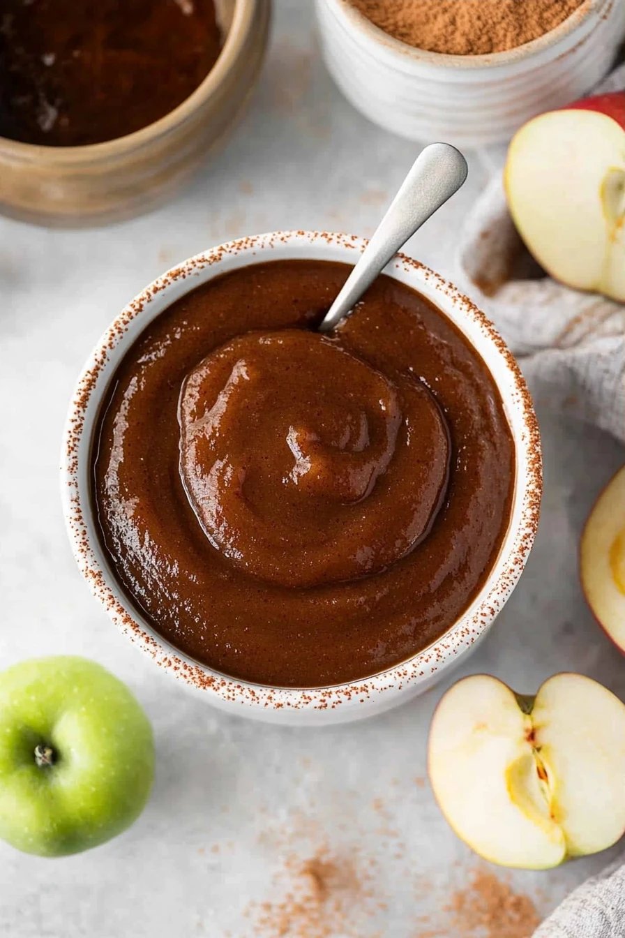 Crockpot Apple Butter ingredients organized and measured on kitchen counter
