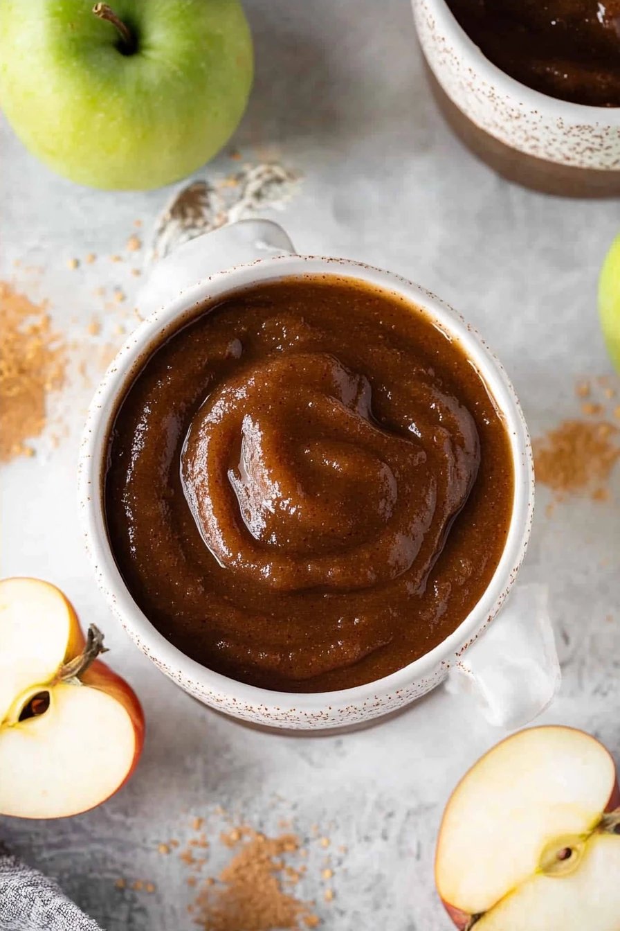 Crockpot Apple Butter slice on plate showing perfect texture and swirl pattern