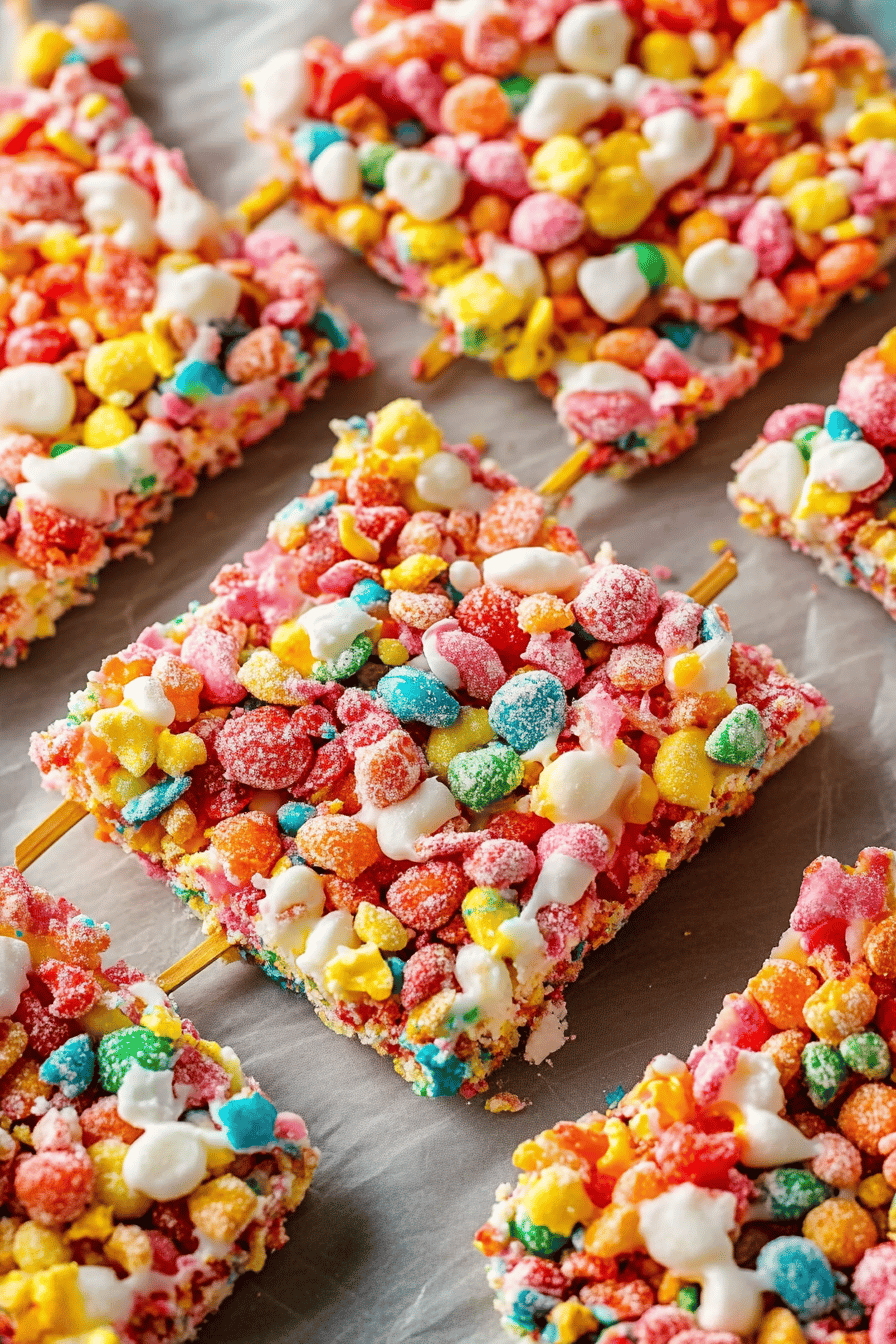 Fruity Pebbles Treats ingredients organized and measured on kitchen counter