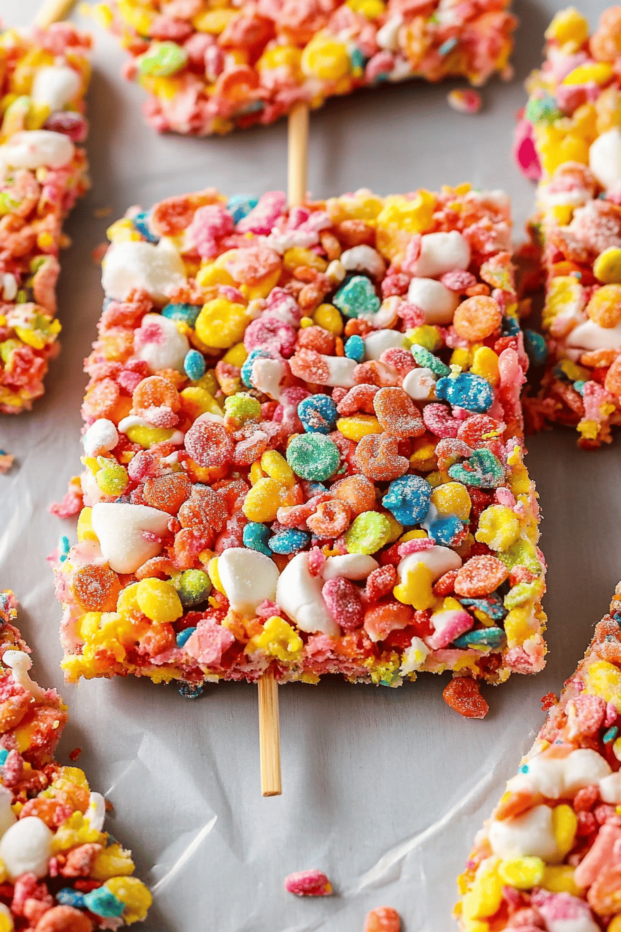 Fruity Pebbles Treats slice on plate showing perfect texture and swirl pattern
