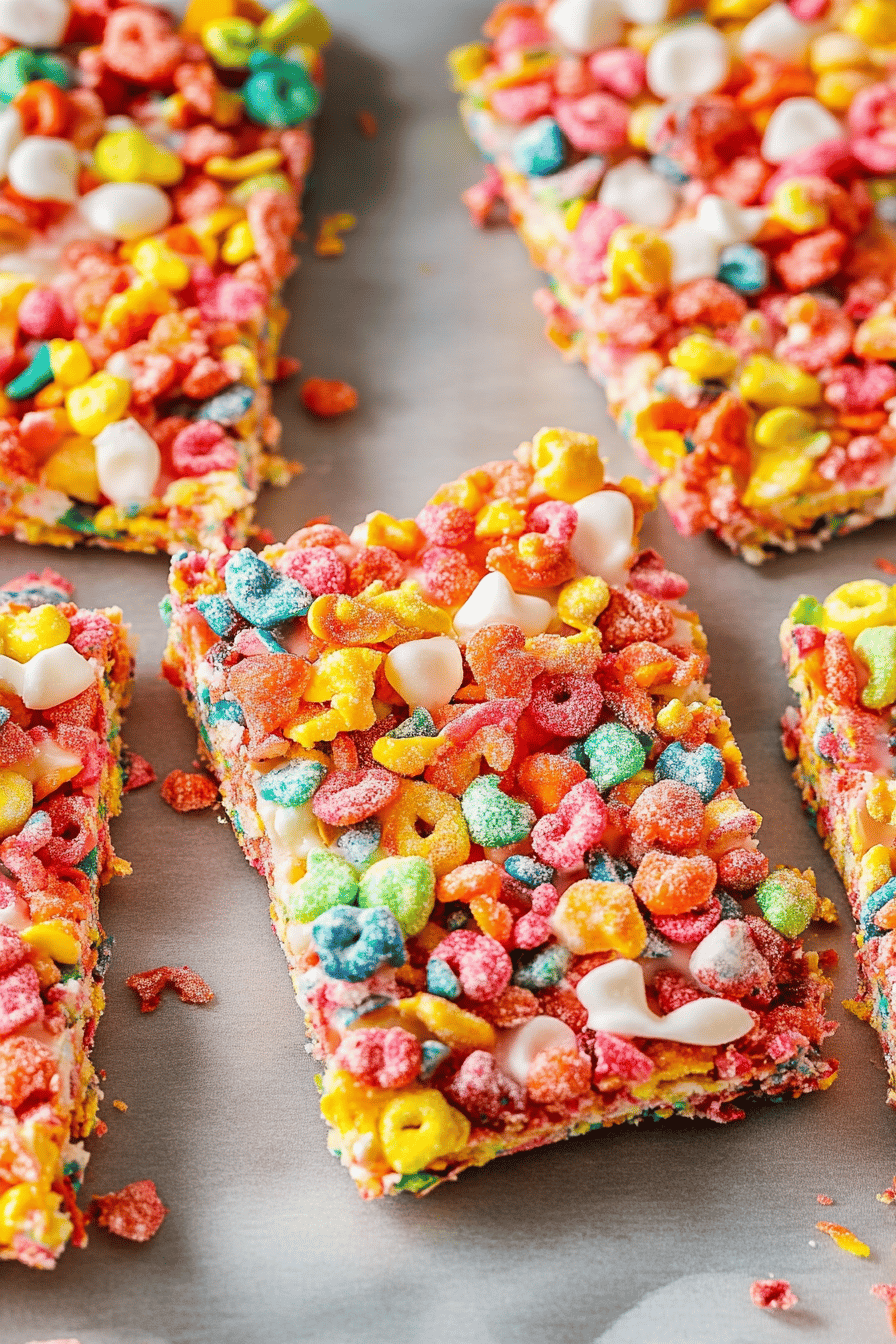Fruity Pebbles Treats final dish beautifully presented and ready to serve