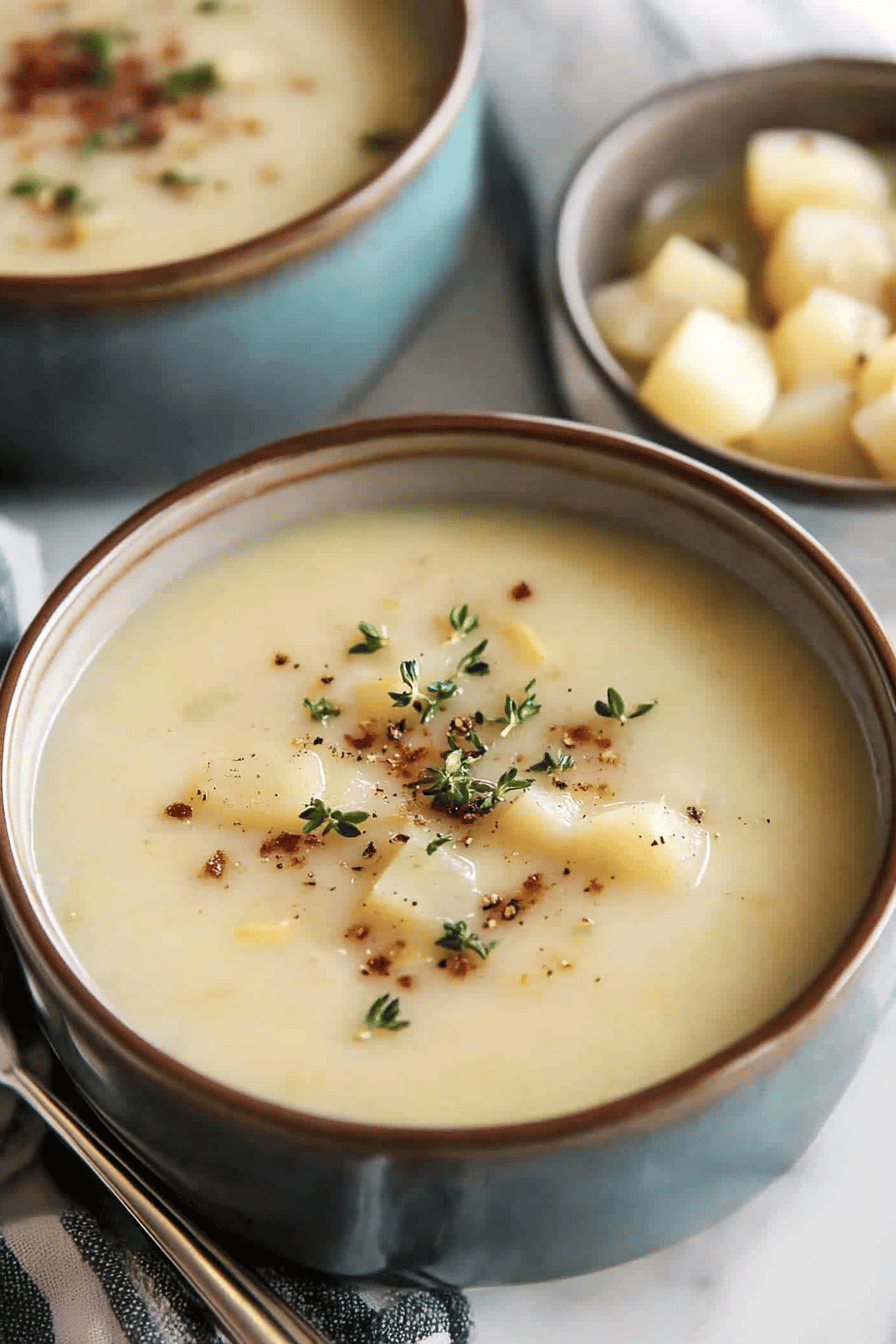 Irish Leek and Potato Soup final dish beautifully presented and ready to serve