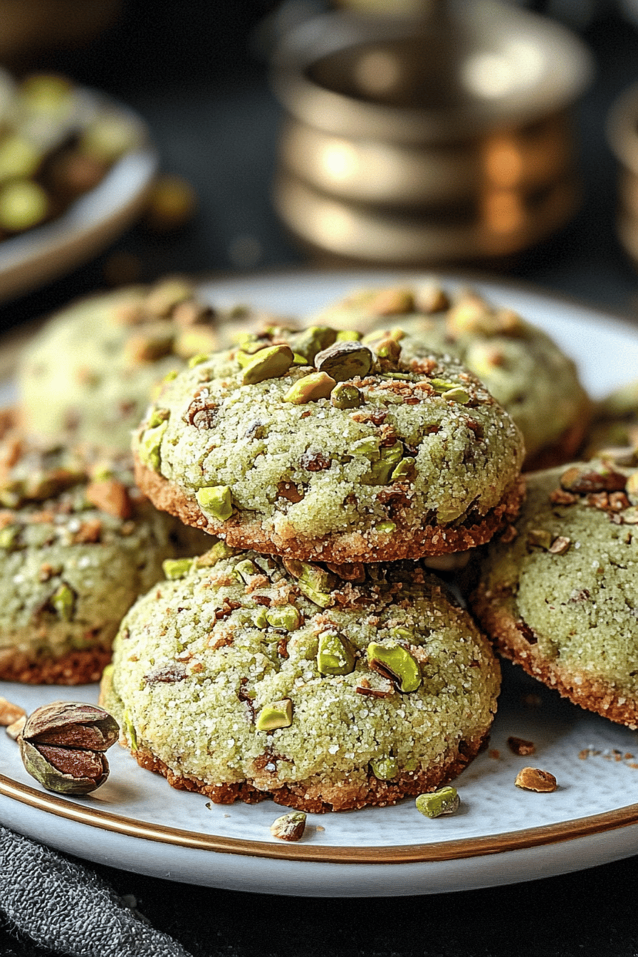 Italian Pistachio Cookies slice on plate showing perfect texture and swirl pattern