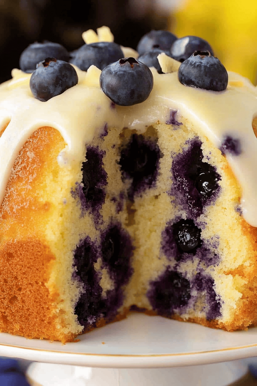 Lemon Blueberry Bundt Cake final dish beautifully presented and ready to serve