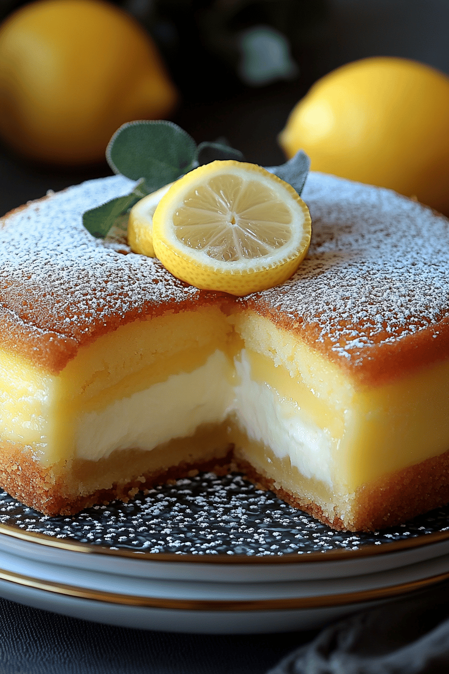 Lemon Custard Cake final dish beautifully presented and ready to serve