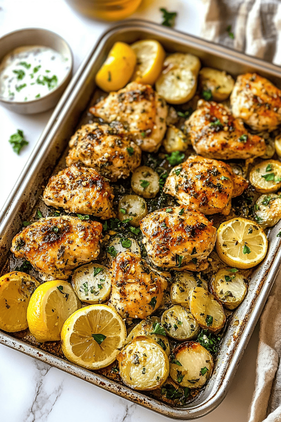 Lemon Garlic Chicken Recipe ingredients organized and measured on kitchen counter