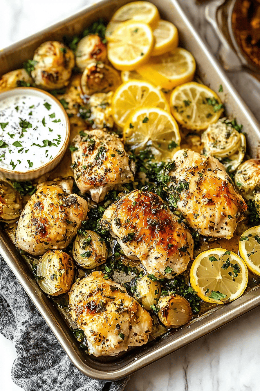 Lemon Garlic Chicken Recipe ingredients organized and measured on kitchen counter