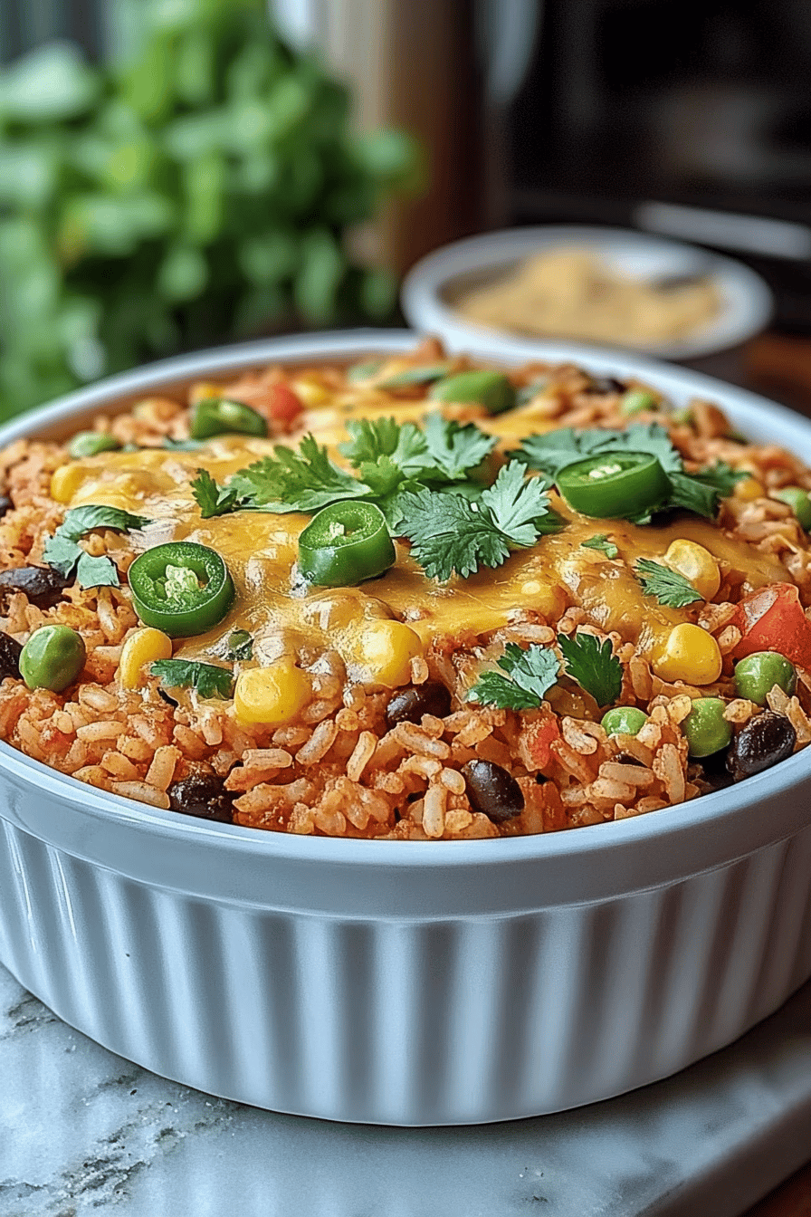 Mexican Rice Casserole ingredients organized and measured on kitchen counter