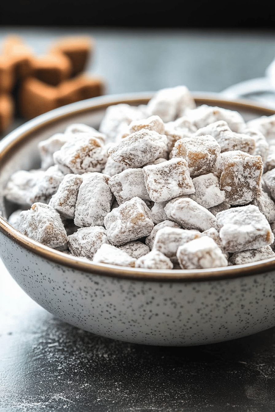 Muddy Buddies Recipe final dish beautifully presented and ready to serve