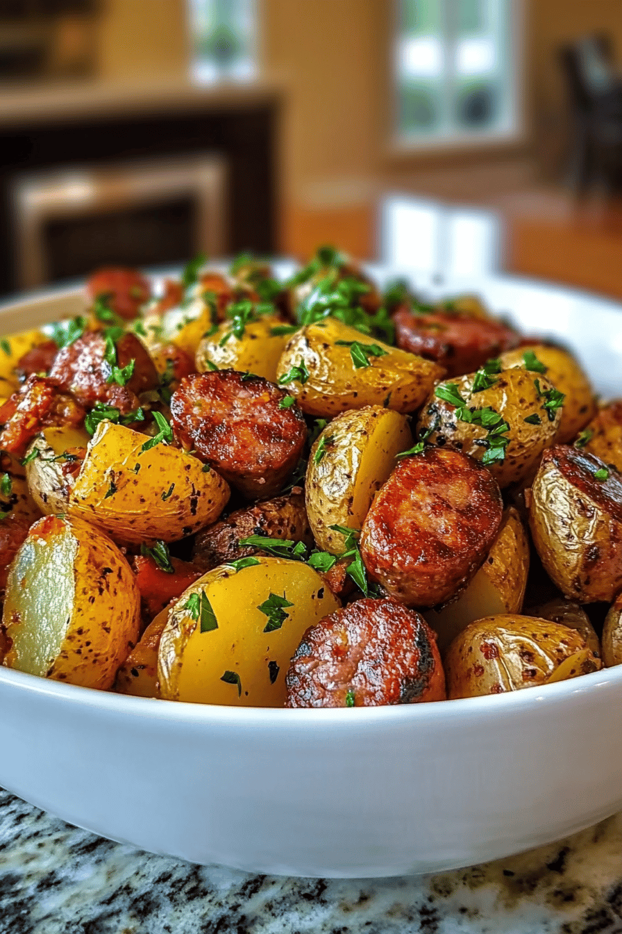 Oven-Roasted Smoked Sausage Potatoes final dish beautifully presented and ready to serve
