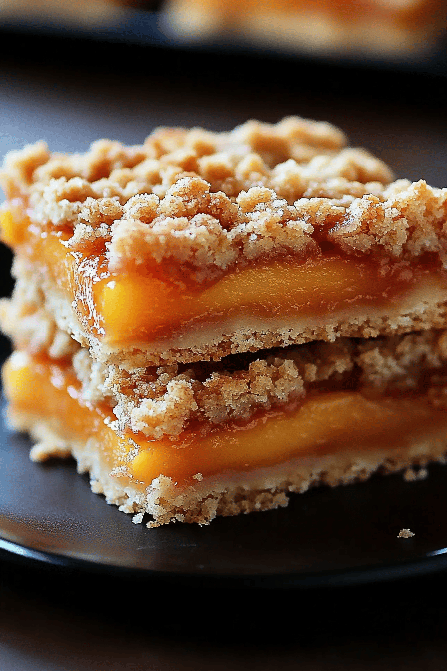 Peach Cobbler Crumble Bars final dish beautifully presented and ready to serve