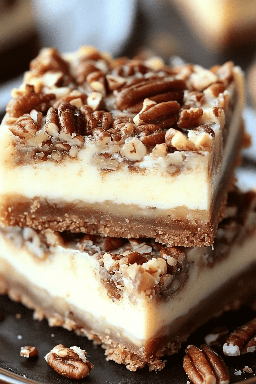 Pecan Pie Cheesecake Bars final dish beautifully presented and ready to serve