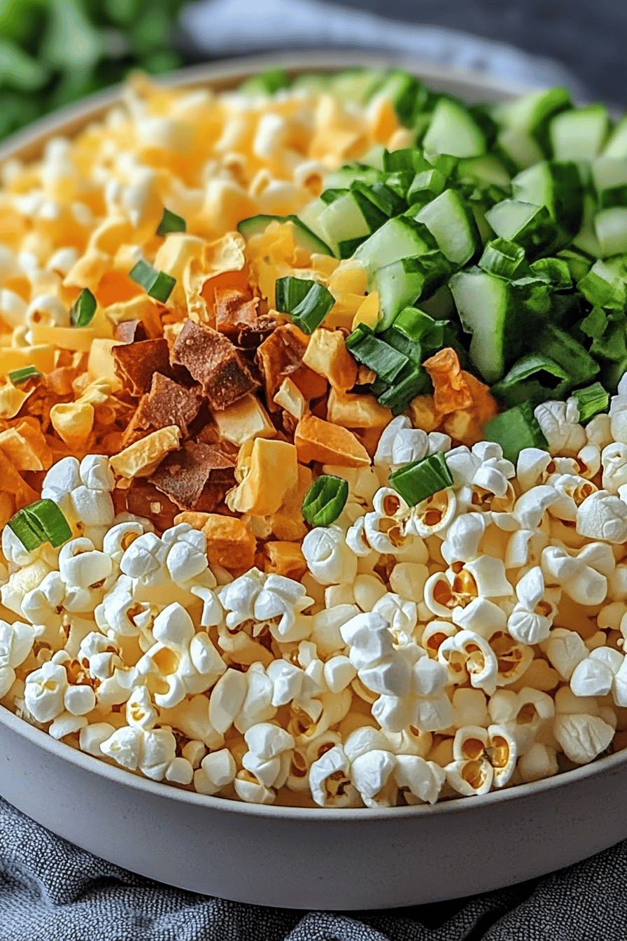 Popcorn Salad Recipe ingredients organized and measured on kitchen counter
