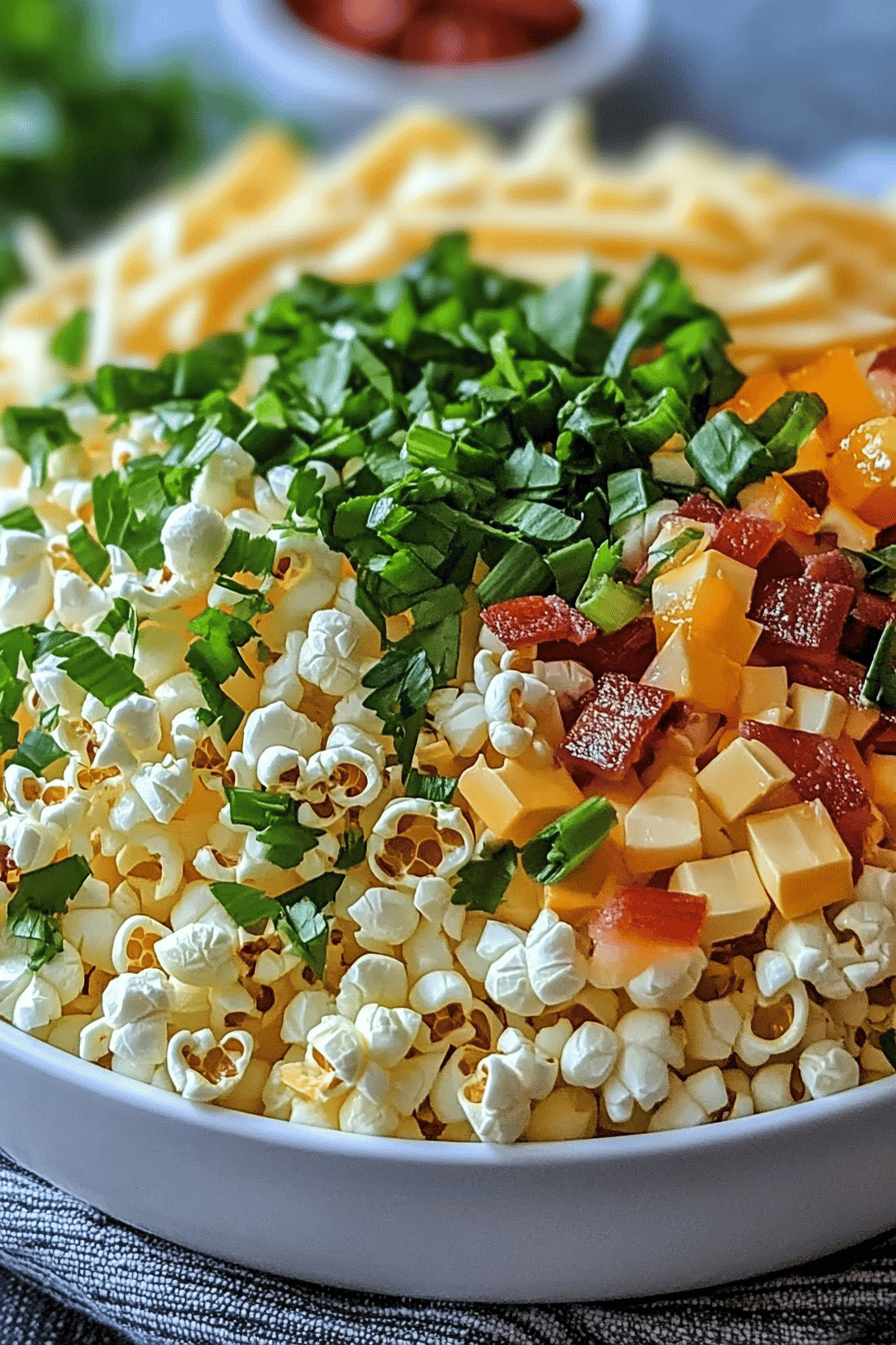 Popcorn Salad Recipe slice on plate showing perfect texture and swirl pattern