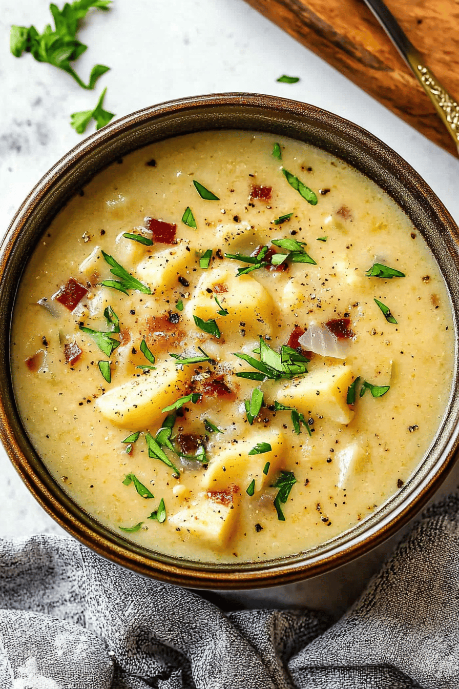 Potato Soup Recipe final dish beautifully presented and ready to serve