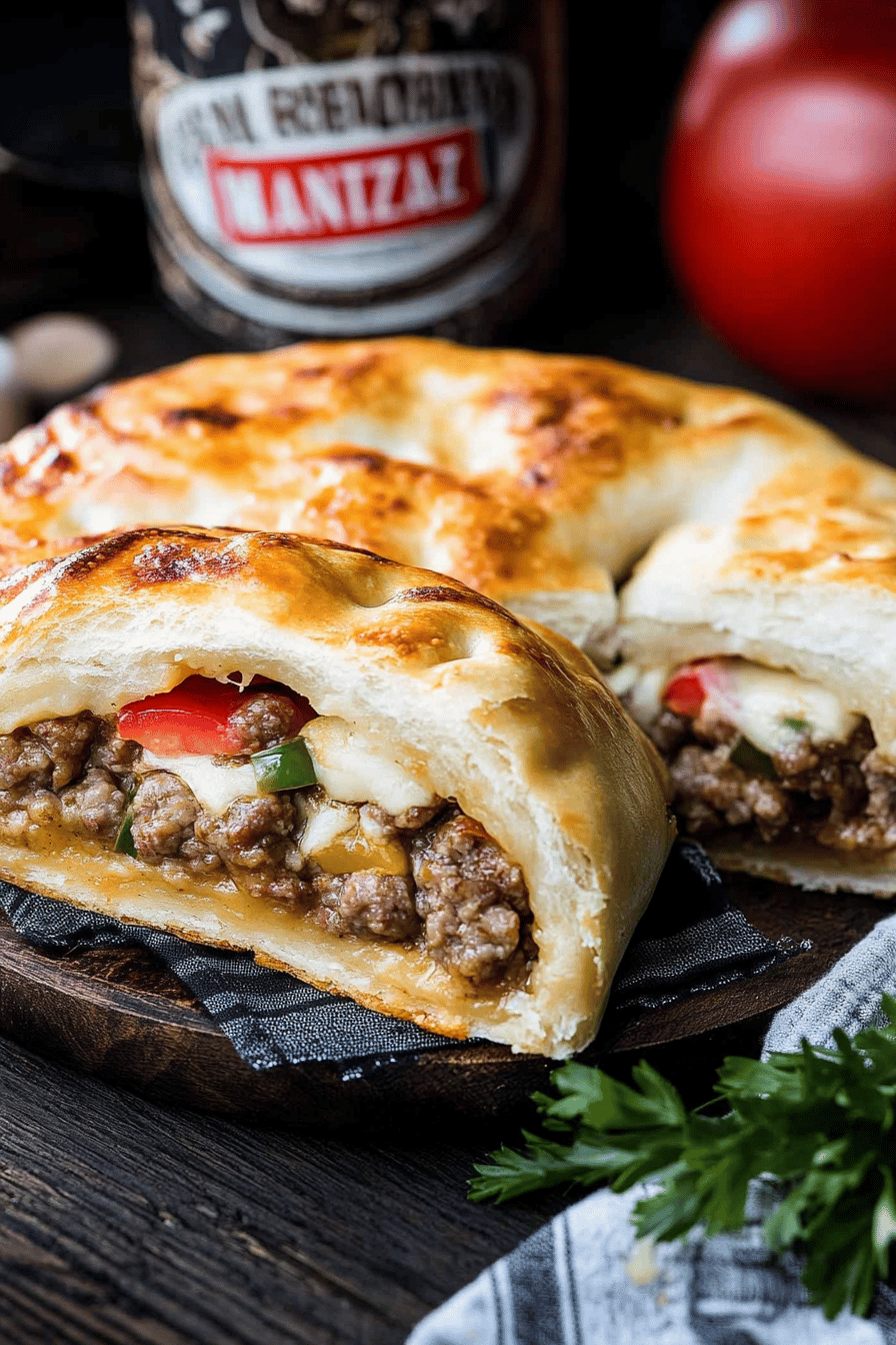 Sausage Cheese Calzone final dish beautifully presented and ready to serve