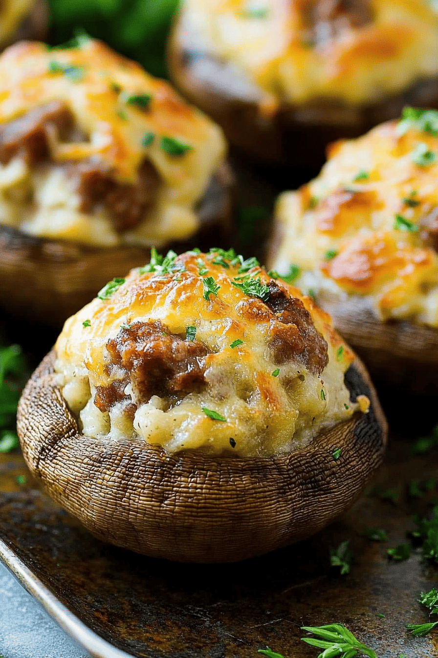 Sausage Stuffed Mushrooms ingredients organized and measured on kitchen counter