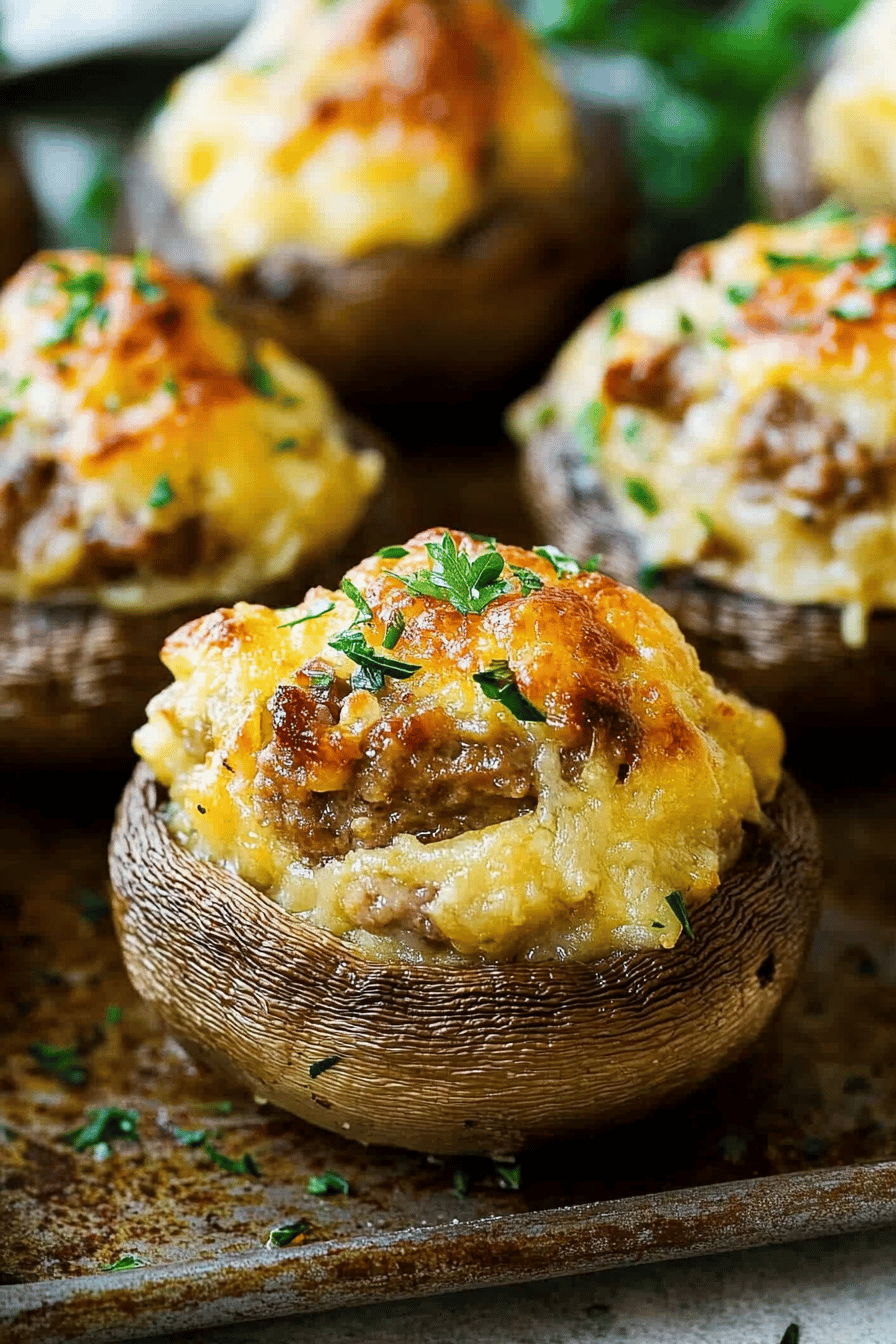 Sausage Stuffed Mushrooms final dish beautifully presented and ready to serve